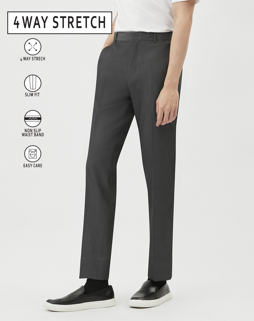 4 Ways Stretch Slim-Fit Trousers - Grey (8 Sizes)