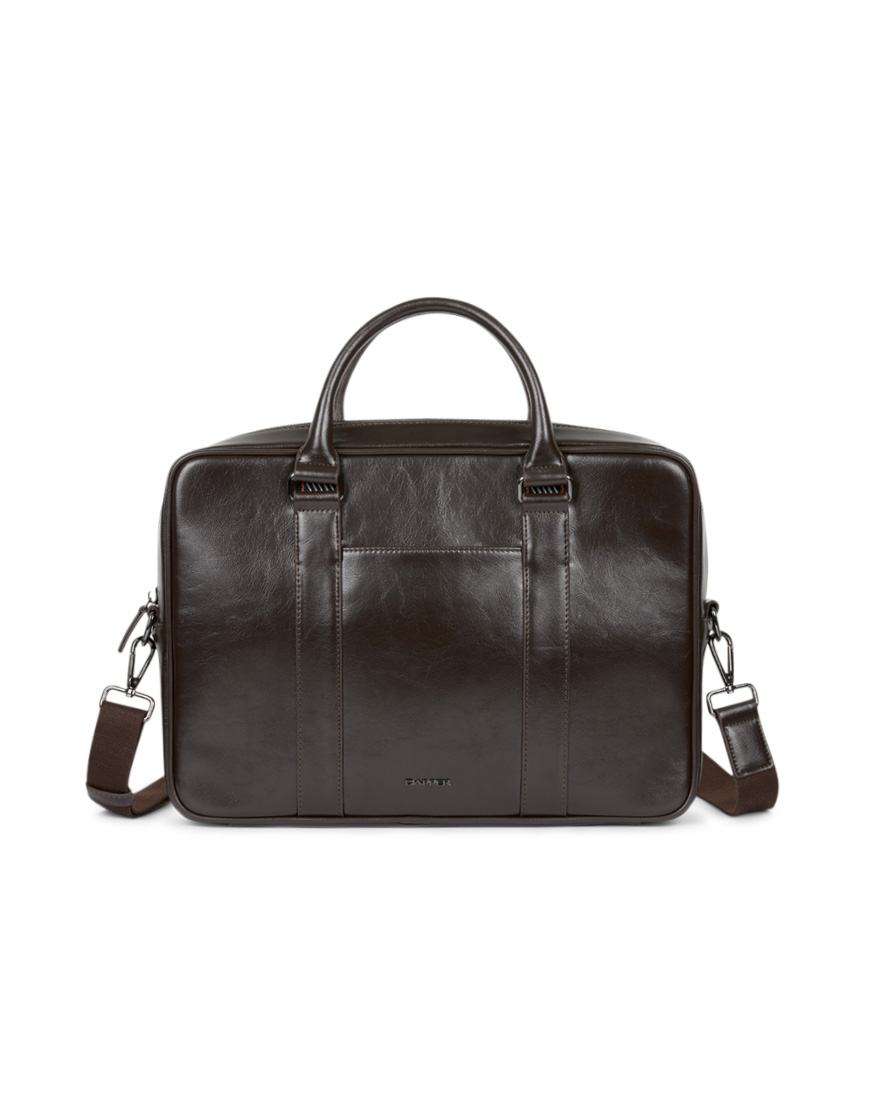 Wrinkled-Effect Briefcase with Diagonal Stripe - Brown | DAPPER